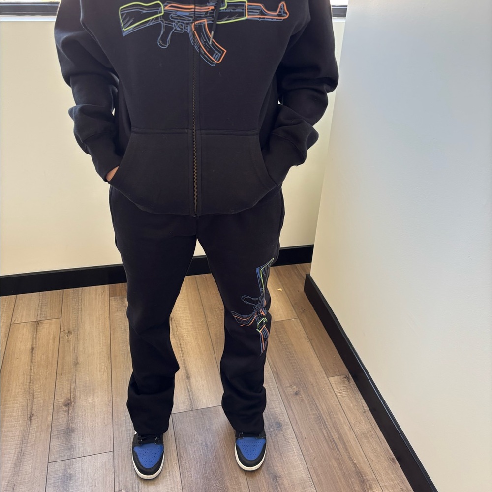 Black Hoodie and Joggers Set with Colorful Design